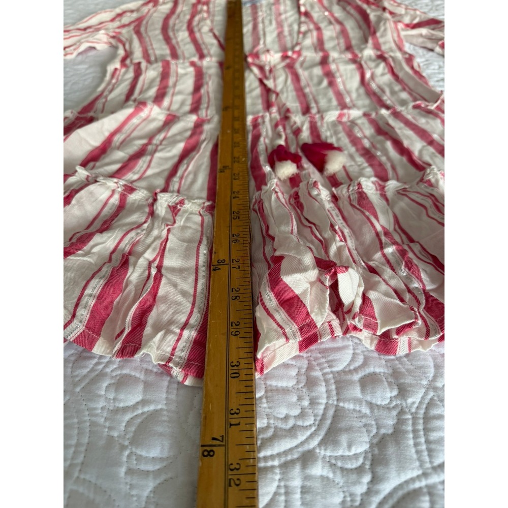 Blue Island Pink White Striped Metallic Tie Front Tassel Tiered Coverup Small - Picture 5 of 12